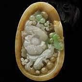 糯冰种黄翡飘花缅甸翡翠A货花开富贵挂件