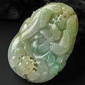 糯冰种淡黄加绿缅甸翡翠A货花开富贵挂件