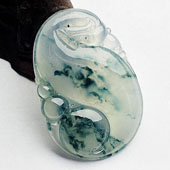 冰玻种飘花缅甸翡翠A货龙如意挂件