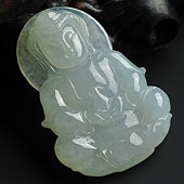 糯冰种晴水缅甸翡翠A货观音挂件