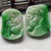 糯冰种翠色缅甸翡翠A货福从天降挂件(一对)