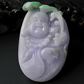 糯冰种春带彩缅甸翡翠A货玉佛挂件