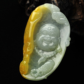 糯冰种晴水褐黄翡缅甸翡翠A货玉佛挂件
