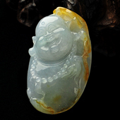 糯冰种晴水褐黄翡缅甸翡翠A货玉佛挂件