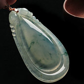 冰种飘花缅甸翡翠A货双龙如意挂件