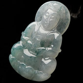 冰种飘花缅甸翡翠A货观音挂件