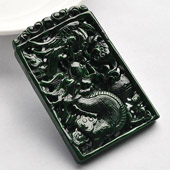 细糯种干青缅甸翡翠A货龙牌挂件