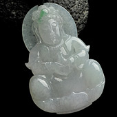 糯冰种飘翠缅甸翡翠A货观音挂件