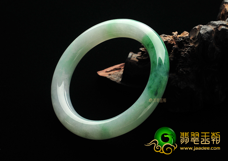 糯冰种飘花缅甸翡翠A货圆条手镯(54mm)
