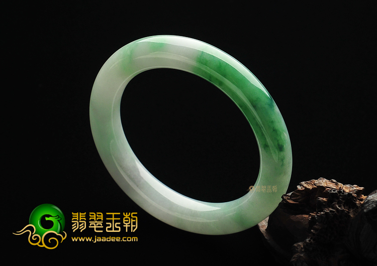 糯冰种飘花缅甸翡翠A货圆条手镯(54mm)
