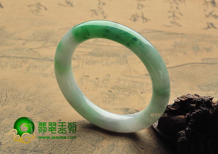 糯冰种飘花缅甸翡翠A货圆条手镯(54mm)