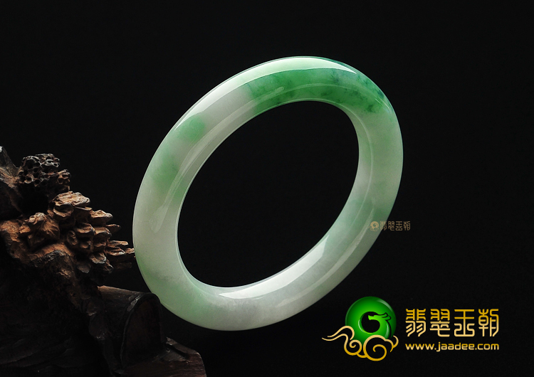 糯冰种飘花缅甸翡翠A货圆条手镯(54mm)