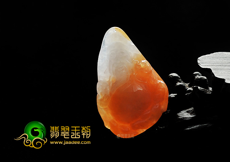 糯冰种红黄翡缅甸翡翠A货财神挂件