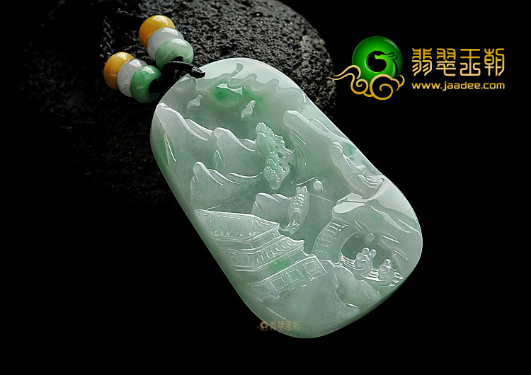 糯冰种飘翠缅甸翡翠A货望月怀远挂件