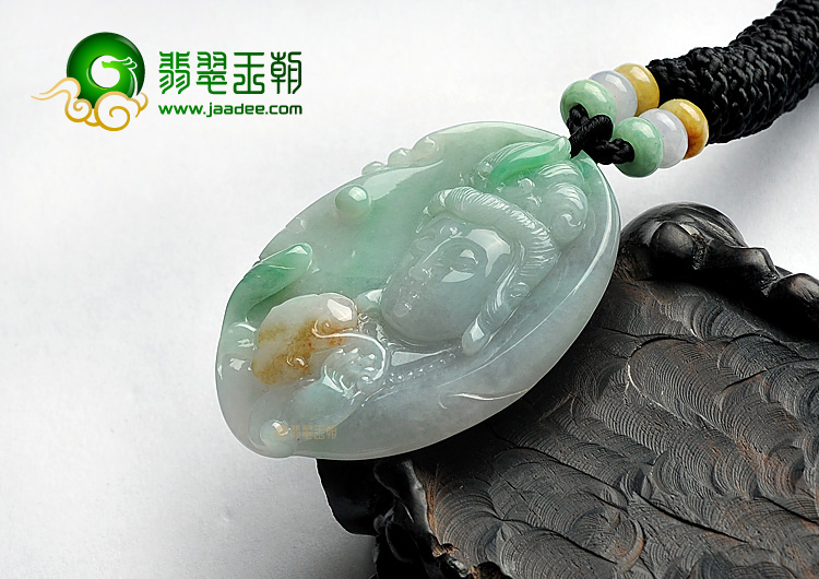 糯冰种三彩缅甸翡翠A货观音头挂件