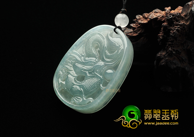 冰种晴水缅甸翡翠A货龙凤牌挂件