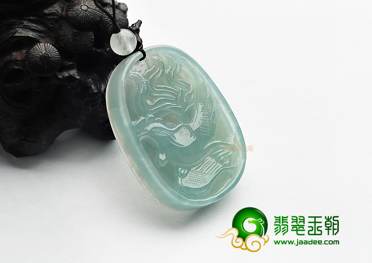 冰种晴水缅甸翡翠A货龙凤牌挂件