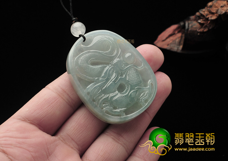冰种晴水缅甸翡翠A货龙凤牌挂件