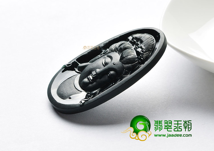 冰种墨翠缅甸翡翠A货观音头挂件