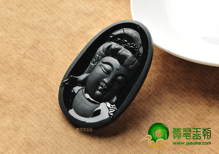 冰种墨翠缅甸翡翠A货观音头挂件