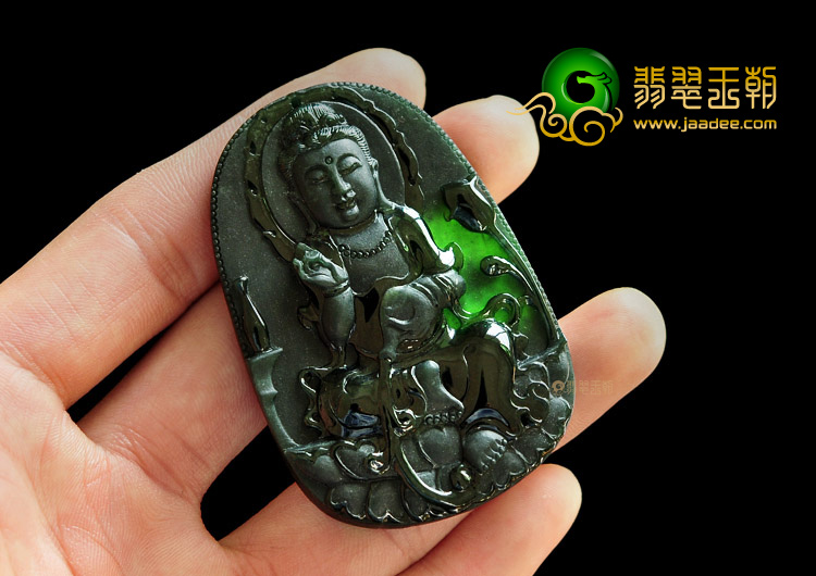 冰种墨翠缅甸翡翠A货观音挂件