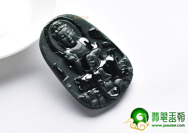 冰种墨翠缅甸翡翠A货观音挂件
