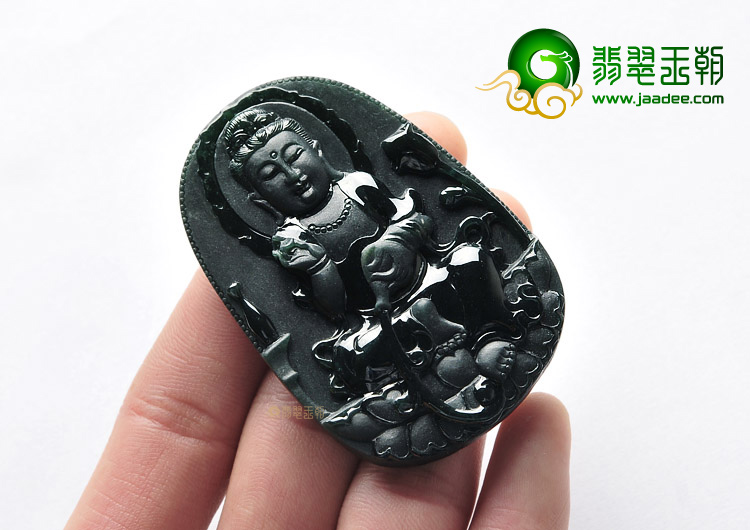 冰种墨翠缅甸翡翠A货观音挂件