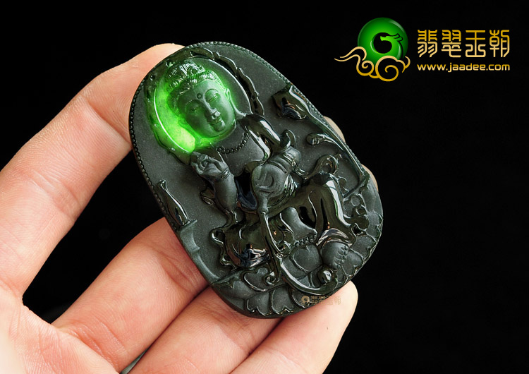 冰种墨翠缅甸翡翠A货观音挂件