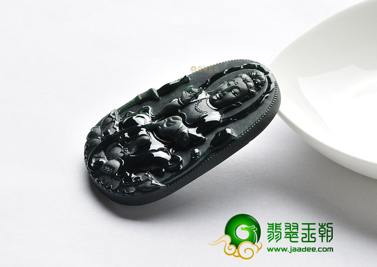 冰种墨翠缅甸翡翠A货观音挂件