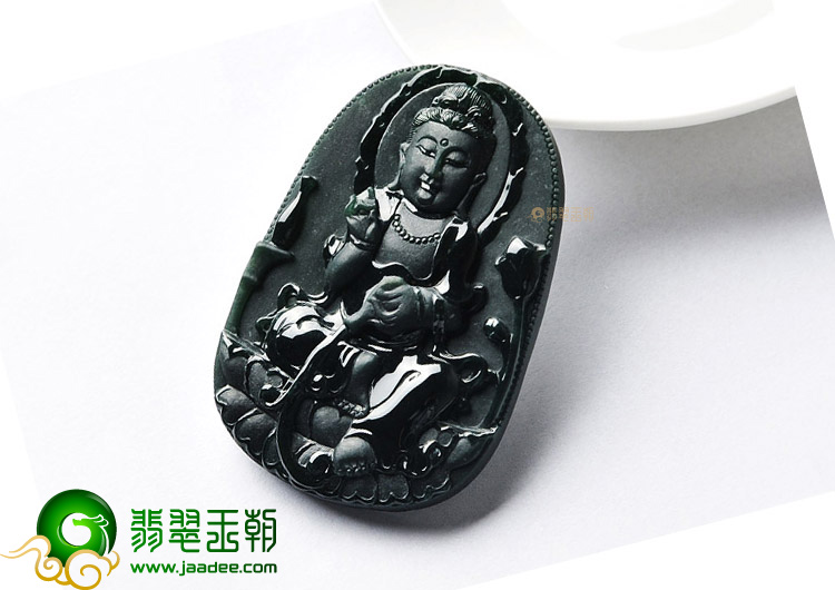 冰种墨翠缅甸翡翠A货观音挂件
