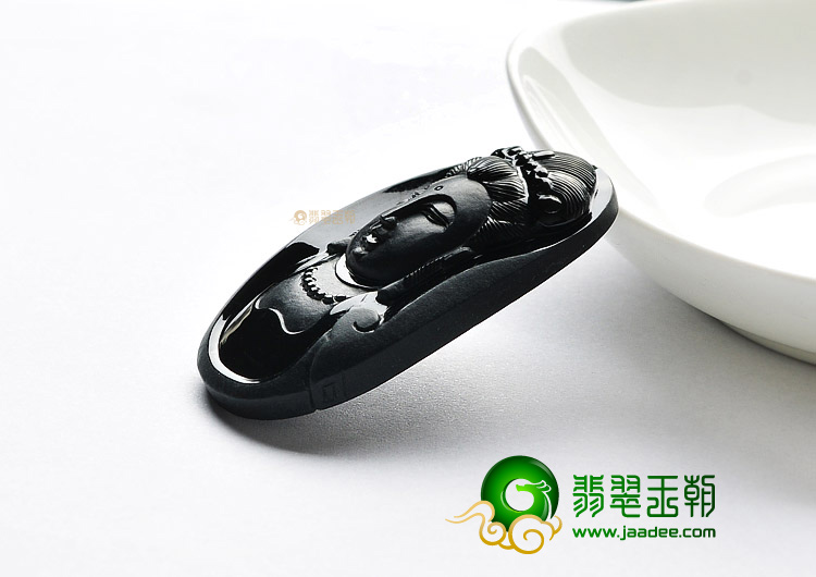 糯冰种墨翠缅甸翡翠A货观音头挂件