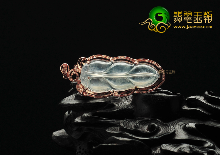 冰种无色缅甸翡翠A货镶玫瑰金金枝玉叶胸坠(真钻)
