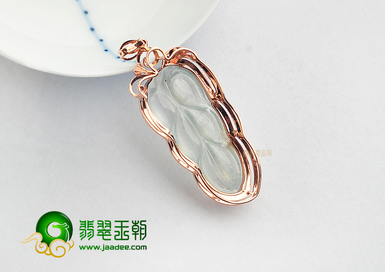 冰种无色缅甸翡翠A货镶玫瑰金金枝玉叶胸坠(真钻)