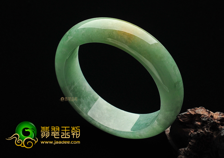 糯冰种淡黄加绿缅甸翡翠A货手镯(56.4mm)