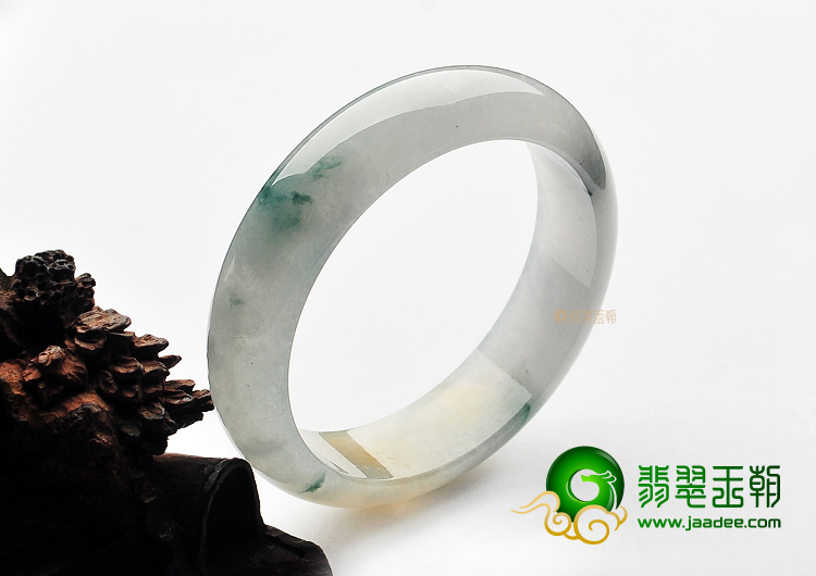 冰种飘花带黄翡缅甸翡翠A货手镯(58.7mm)