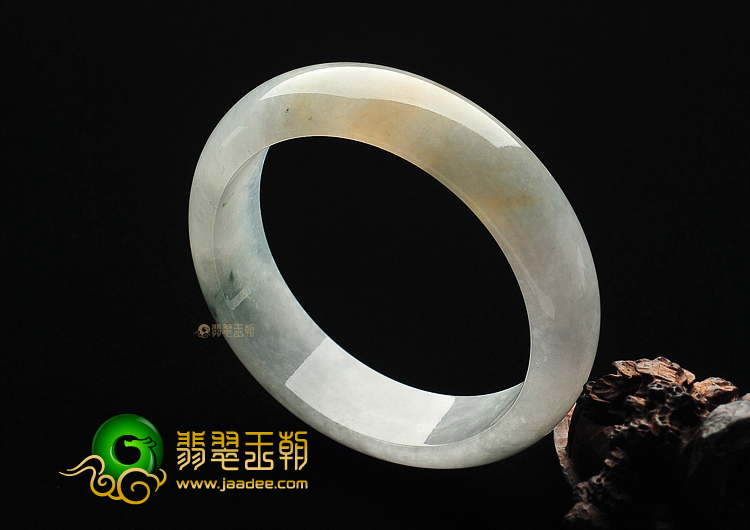 冰种飘花带黄翡缅甸翡翠A货手镯(58.7mm)