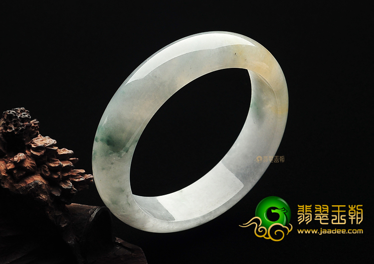 冰种飘花带黄翡缅甸翡翠A货手镯(58.7mm)