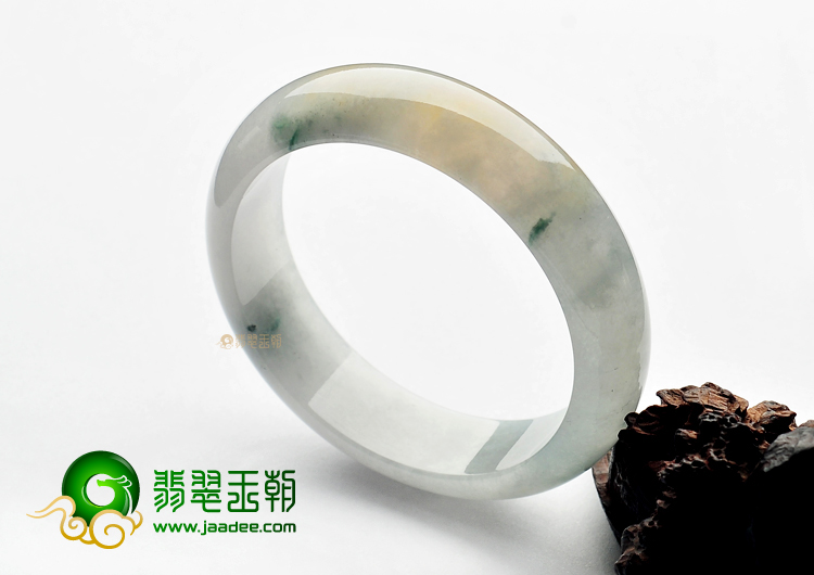 冰种飘花带黄翡缅甸翡翠A货手镯(58.7mm)