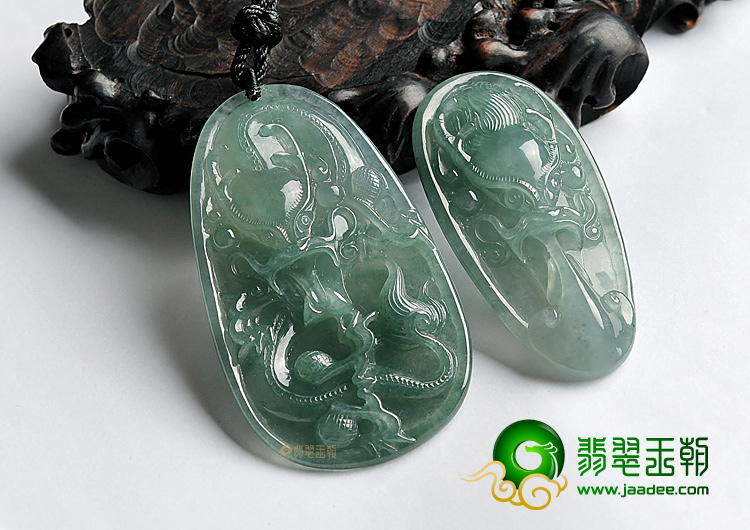(超值推荐)冰种晴水缅甸翡翠A货龙牌挂件(一对)