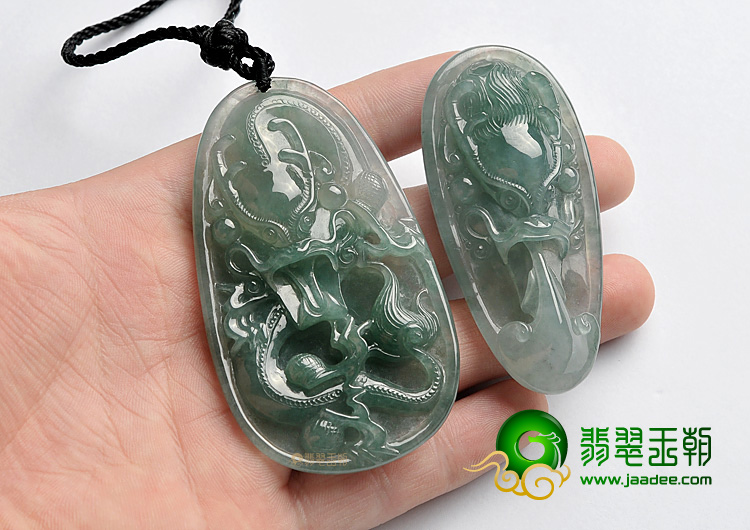 (超值推荐)冰种晴水缅甸翡翠A货龙牌挂件(一对)
