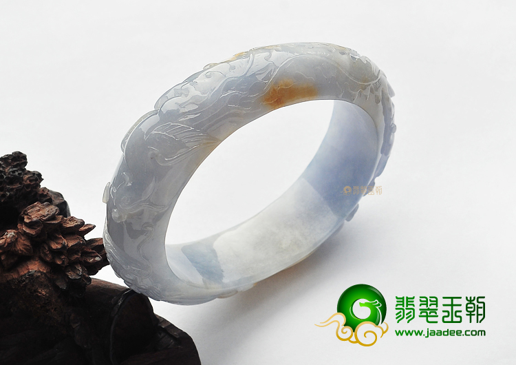 糯冰种紫罗兰带黄翡缅甸翡翠A货龙凤雕花贵妃镯(60.5mm-52mm)