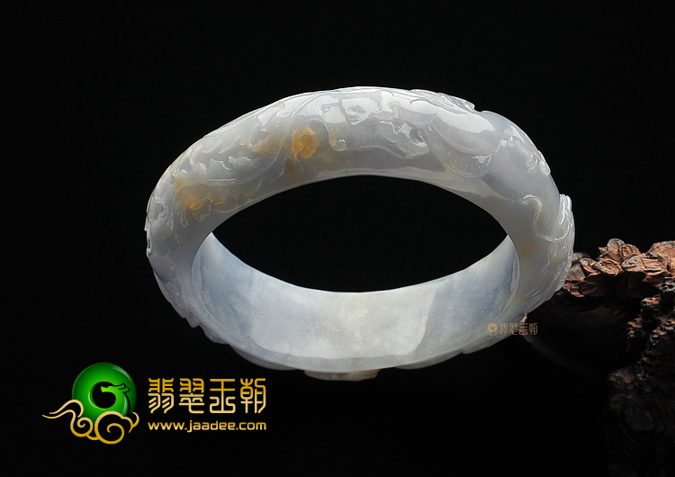 糯冰种紫罗兰带黄翡缅甸翡翠A货龙凤雕花贵妃镯(60.5mm-52mm)