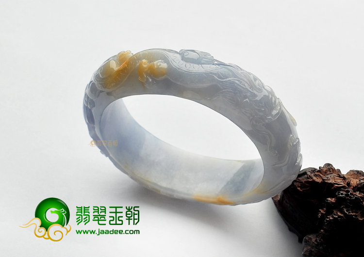 糯冰种紫罗兰带黄翡缅甸翡翠A货龙凤雕花贵妃镯(60.5mm-52mm)