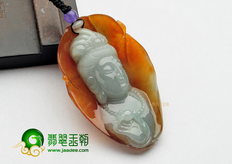 糯冰种褐黄翡缅甸翡翠A货观音头挂件