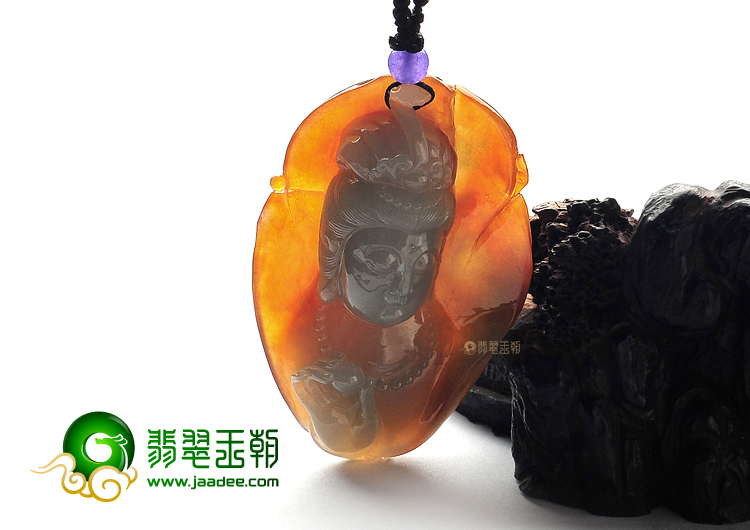 糯冰种褐黄翡缅甸翡翠A货观音头挂件