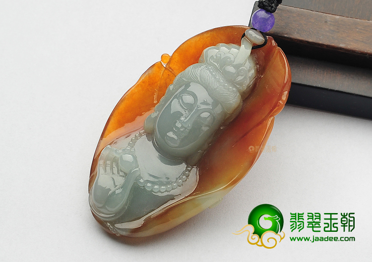 糯冰种褐黄翡缅甸翡翠A货观音头挂件