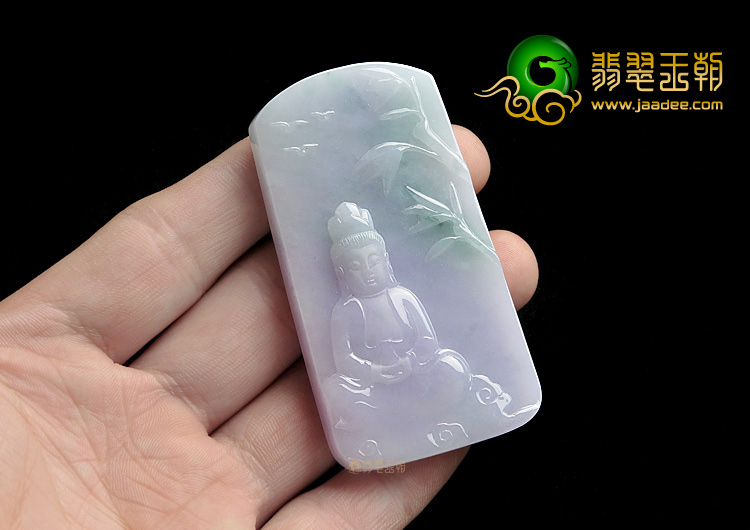 糯冰种春带彩缅甸翡翠A货观音挂件