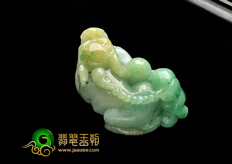 糯冰种黄加绿缅甸翡翠A货貔貅挂件