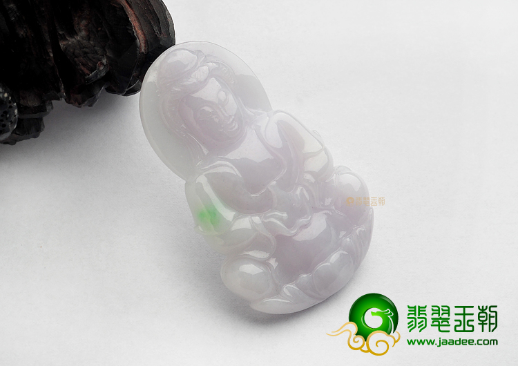 糯冰种淡春带彩缅甸翡翠A货观音挂件
