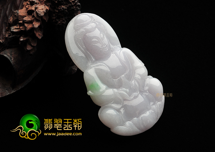 糯冰种淡春带彩缅甸翡翠A货观音挂件